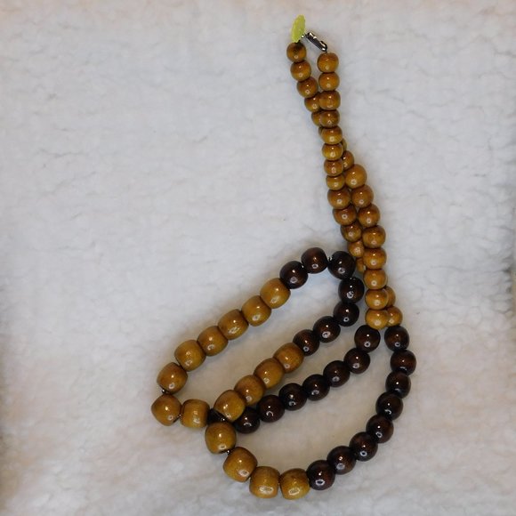 WOODEN BEAD 2 Tones Necklace Adjustable 30 inches - Picture 5 of 14